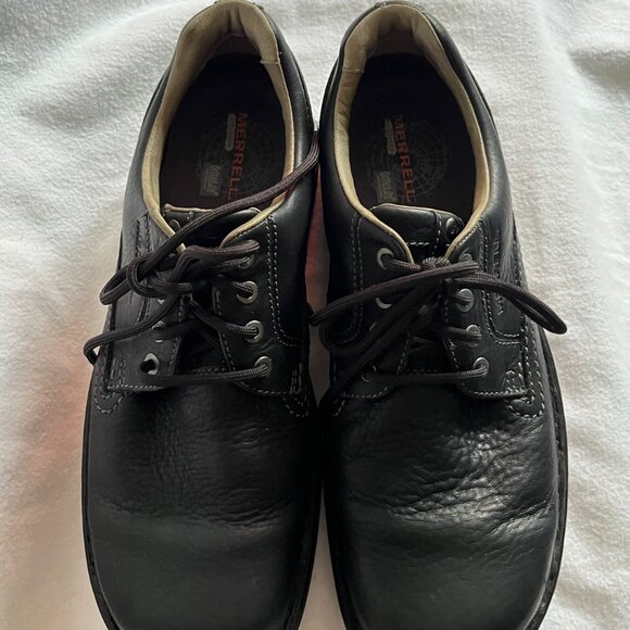 Men’s Black Leather Merrell Lace Up Shoes Size 11 - Picture 8 of 10